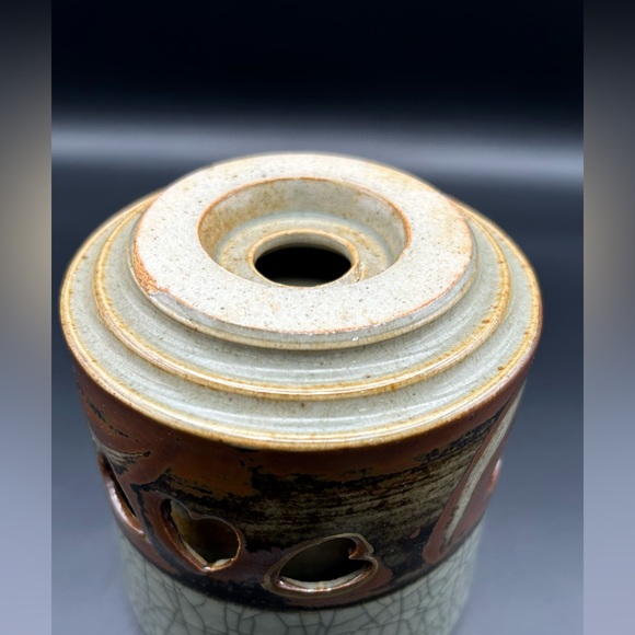 SAMAYAKI TUMBLER HEART MOTIF SOMA WARE COLLECTABLE DOUBLE WALL CRACKLE FINISH - Picture 5 of 9